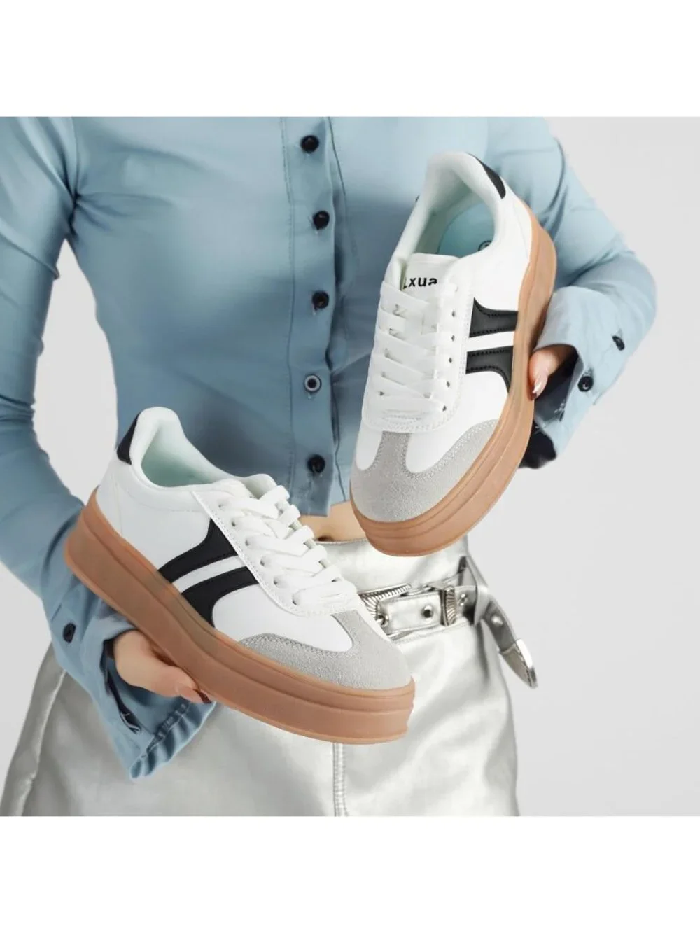🆕Women's White Gum Sole Fashion Sneakers Thick Platform Sole Rubber Shoes